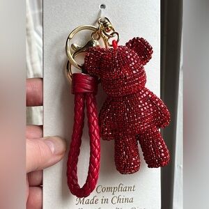 Natasha Couture Red Beaded Bear Keychain bag charm